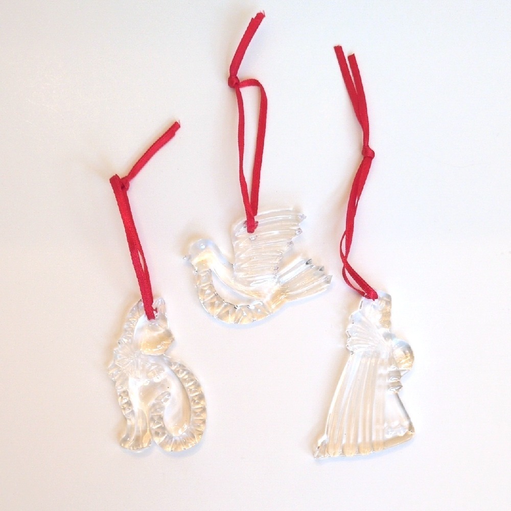 Vintage Gorham Crystal‎ Glass Christmas Ornaments - Cat, Bird & Kneeling Angel